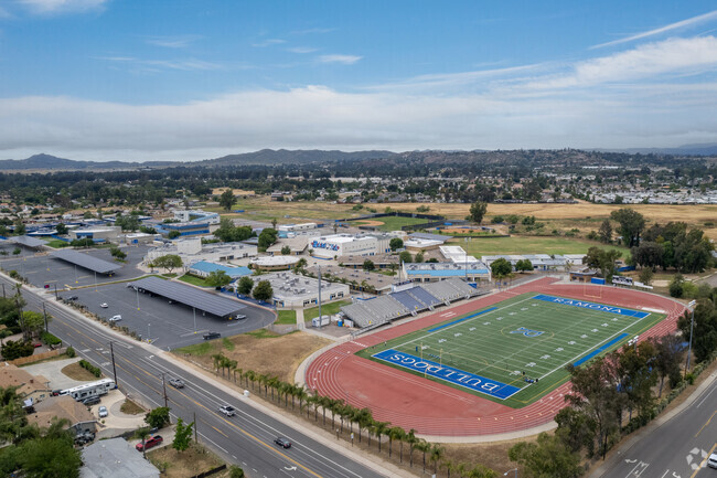 An elevated view of Ramona High School showing the track and field.