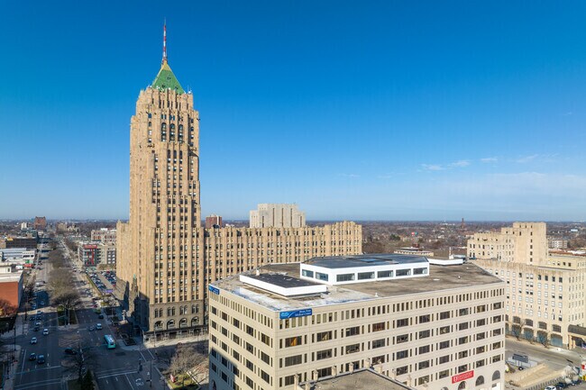 The Fisher Building sits prominently on West Grand Boulevard in New Center.