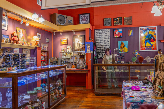 Modern retail stores fill the historic buildings of Harmony, PA.