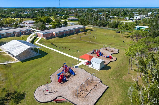 The playgrounds at Pine Island Elementary School on Pine Island are well maintained for safety.