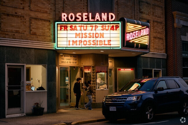 The Roseland Theater was built in 1950 and continues cinema showings today.