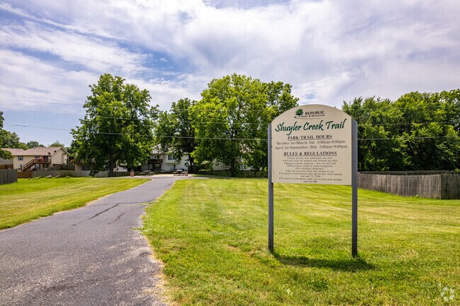 Schuyler Creek Trail maintained by the City of Republic follows the Schuyler Creek floodplain.