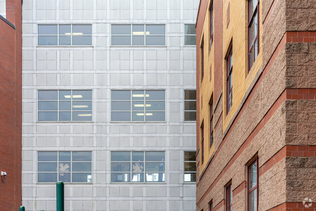 A detailed view of the many floors of the Parthum Educational Complex in Lawrence, MA.