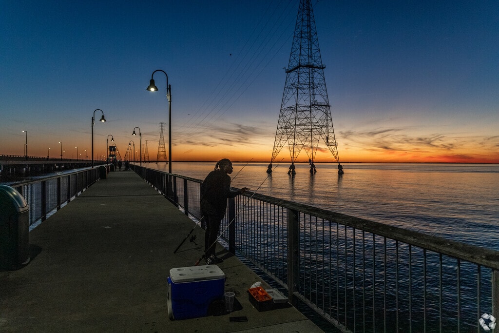 Go fishing at sunset on the James River Fishing Pier minutes from Camp Alexander.