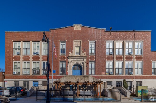 Michael J. Perkins Elementary School in Boston is an impressive brick building.