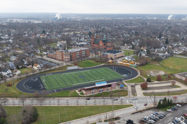Aerial view of Cleveland Central and the surrounding area of South Broadway.