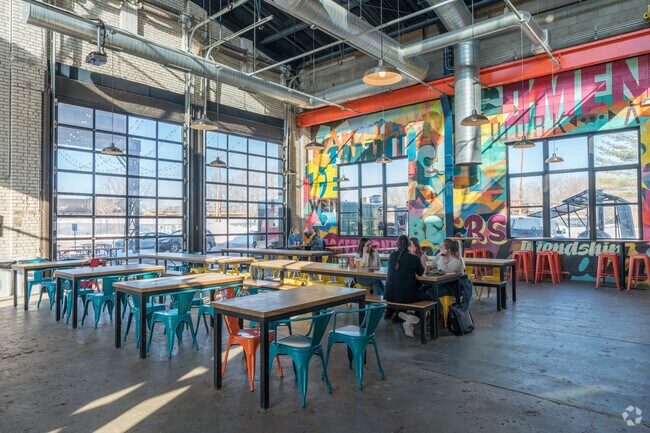 Seating area inside Bauhaus Brewi Labs in the Northeast Park neighborhood.