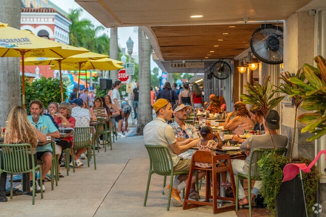 Restaurants on First Street take advantage of the South Florida weather with outdoor seating.
