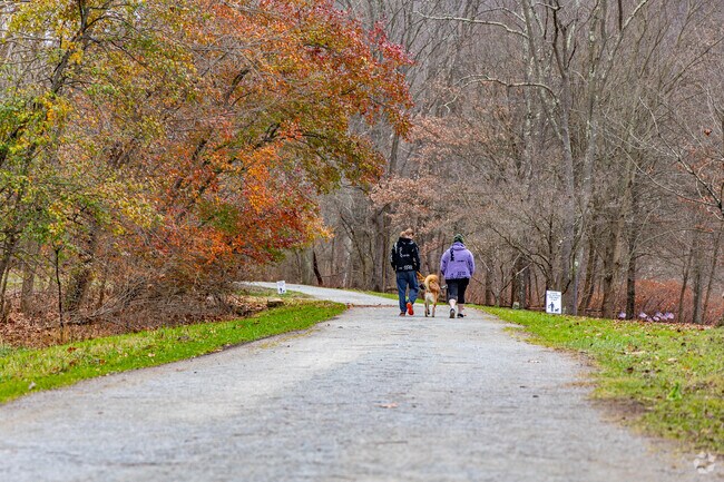 Apollo residents enjoy the Roaring Run Trail that runs through the town.