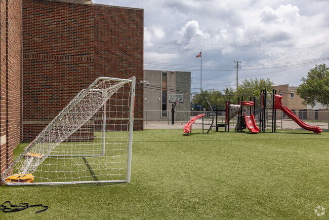 St Joseph Elementary School playground and soccer field in the city of Trenton.