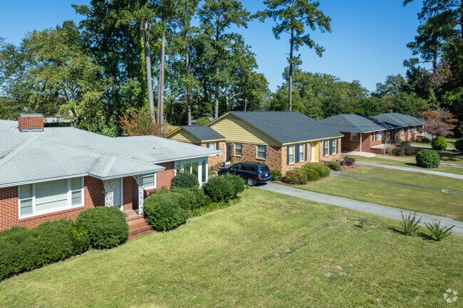 Brick ranch style homes are very common in the Green Acres neighborhood.