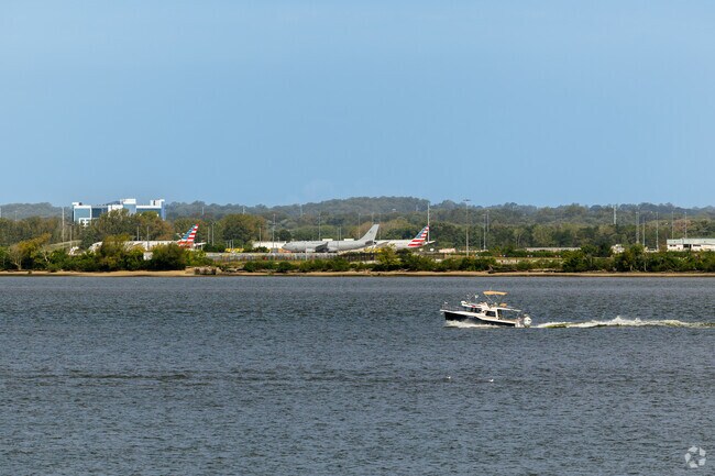 The Philadelphia International Airport can be spotted across the Delaware River from Paulsboro, and is a 30 minute drive away.