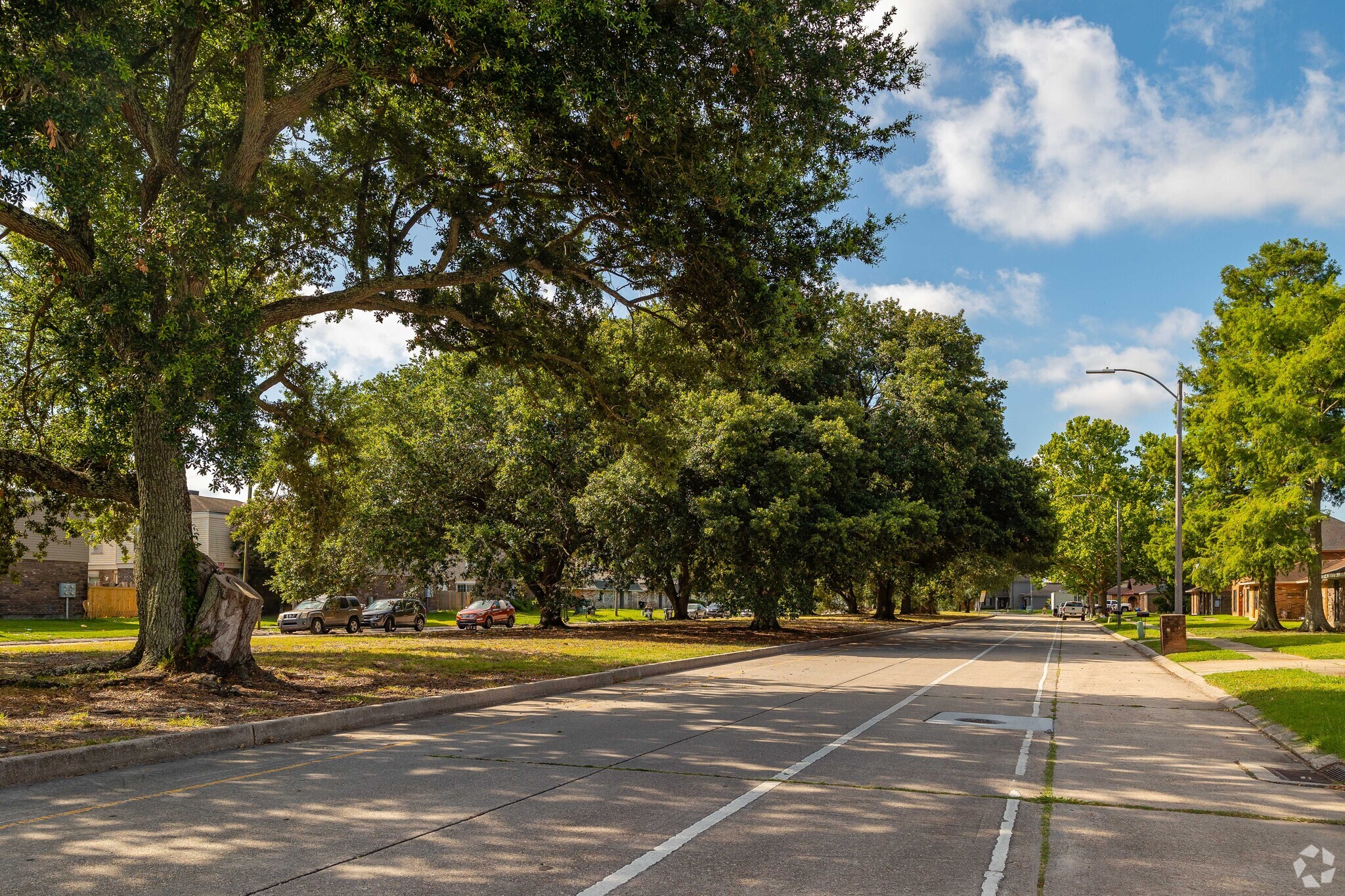 West Lake Forest streets are wide with live oak trees for shade and green space for exercising.