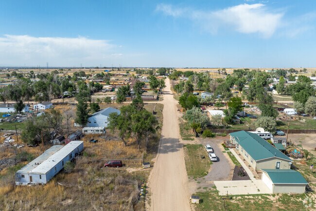 The area around Fort Lupton is home to rural properties and dirt roads.