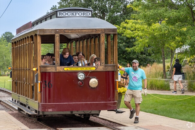 A fun trolley runs alongside the Rock River Recreation Trail.