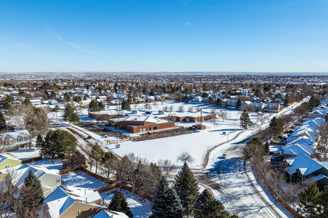 Homes surround Tarver Elementary School in Thornton, Colorado.