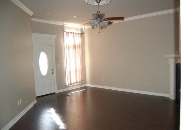 Living room has new laminate flooring
