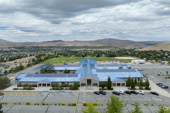 An aerial view of the front of Bud Beasley Elementary School.