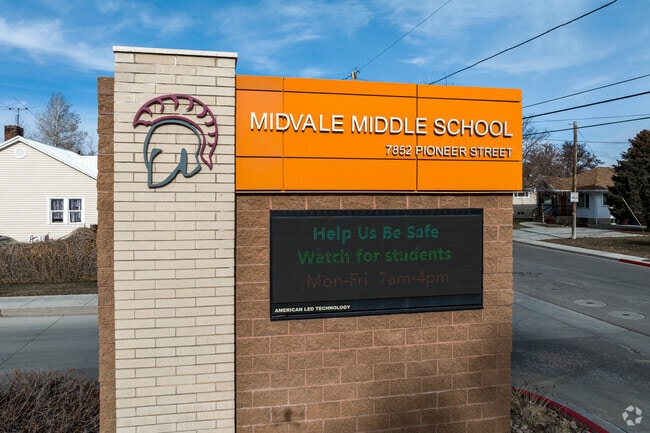 An electronic sign at Midvale Middle School keeps students informed.