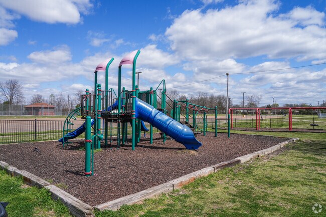 The Wardell Leach Complex features a vibrant playground and well-kept baseball fields.