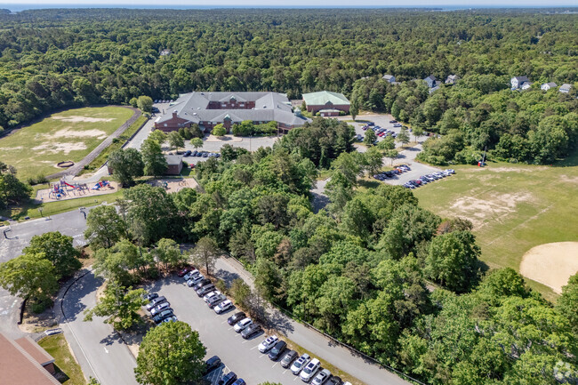 The grounds at Barnstable United Elementary are shared with the adjacent school.