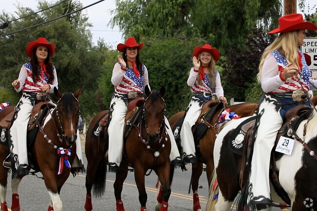 Norco Horse Town USA Parade Day riders wear red, white and blue.