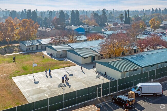 The basketball courts at Cambridge High School in Fresno.