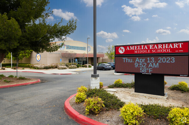 Digital sign displays daily information at Amelia Earhart Middle School in Orangecrest.