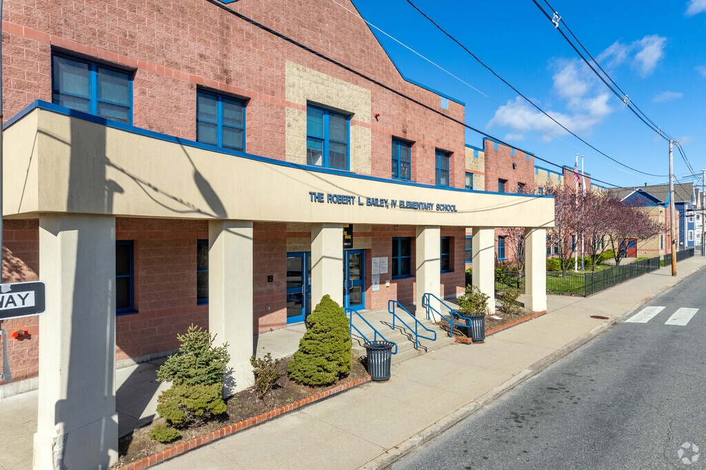 Main entrance to Robert L Bailey IV Elementary located in Lower South Providence, RI.