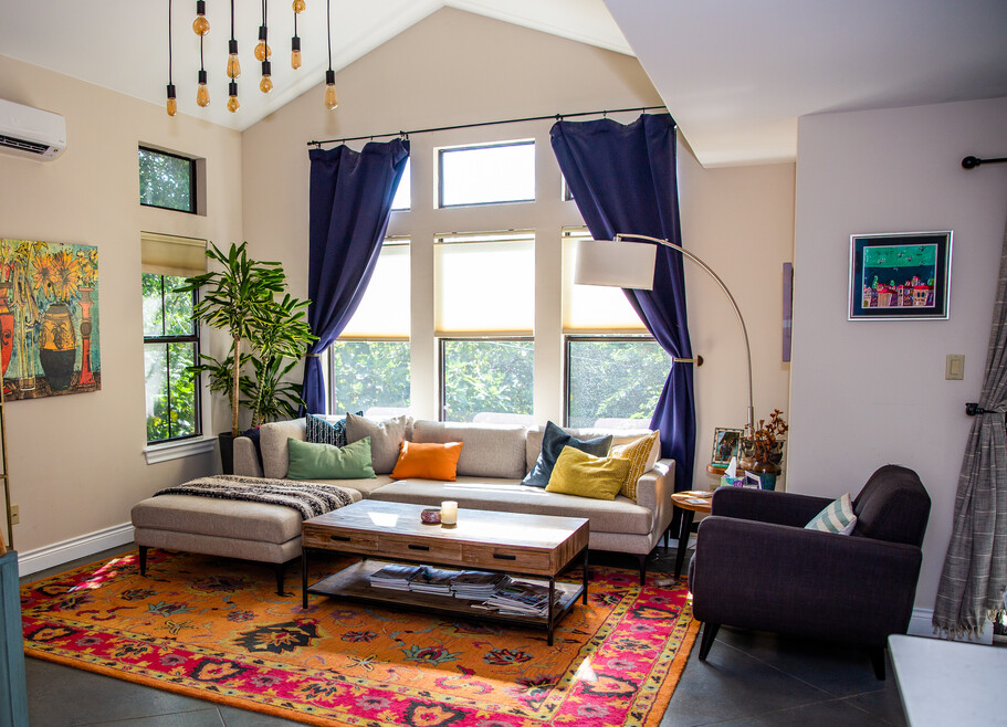 Spacious Living area with vaulted ceilings. Lots of morning light