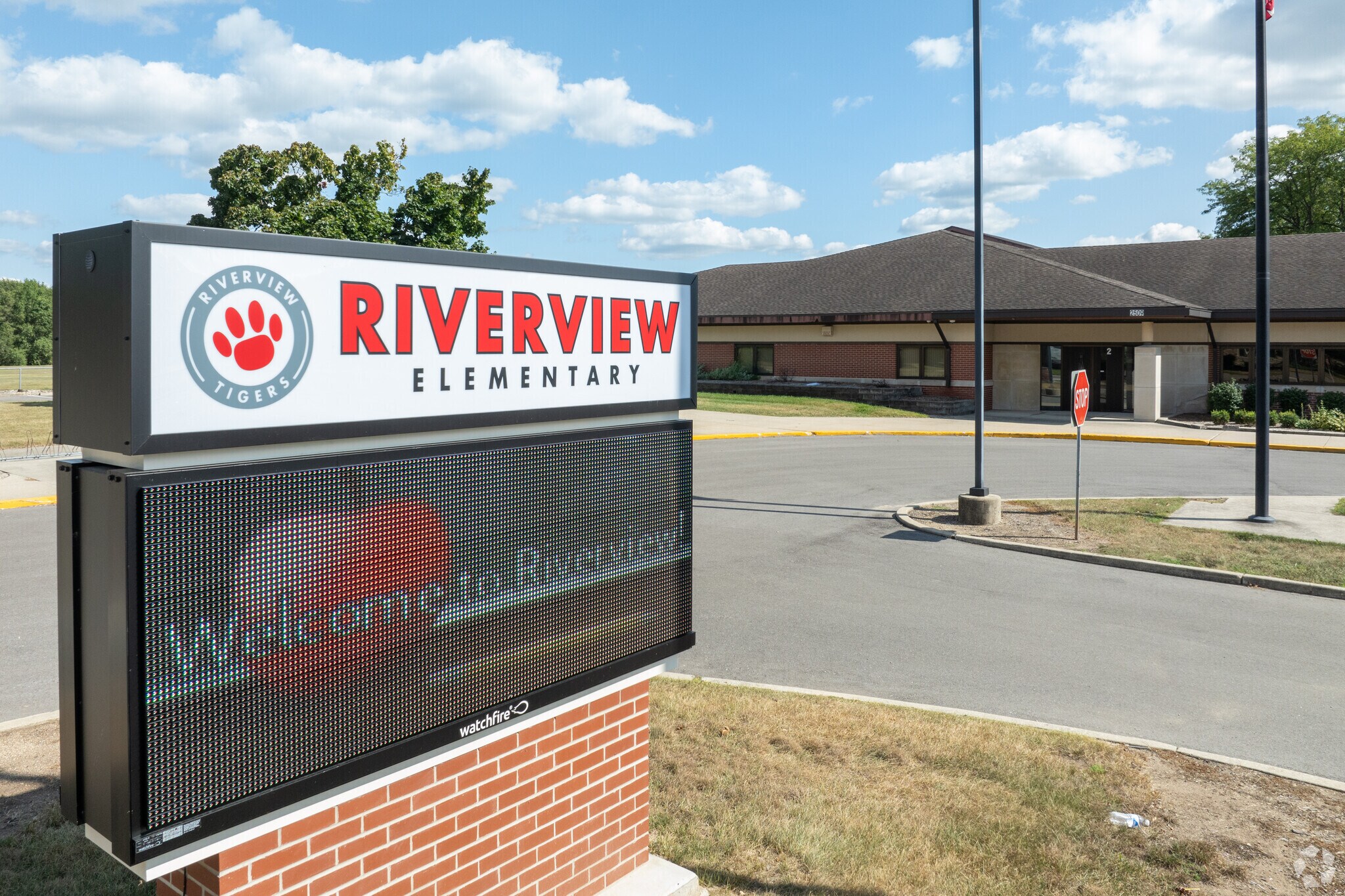 School events and programs are featured regularly on the Riverview Elementary School sign.