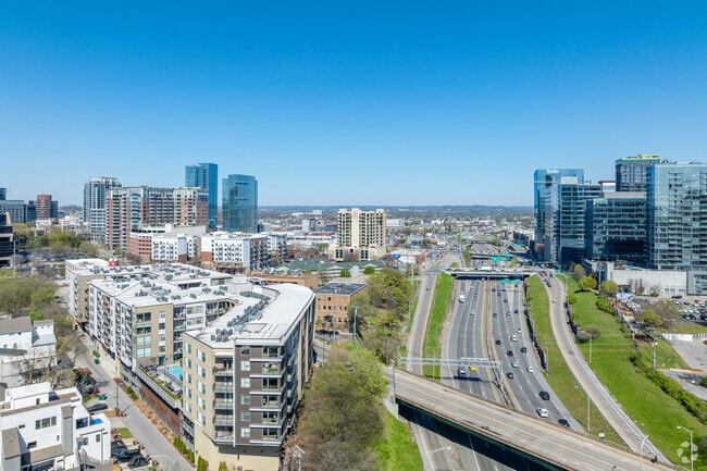 Music Row is bordered by I-40 and I-65 to the East near Downtown Nashville.
