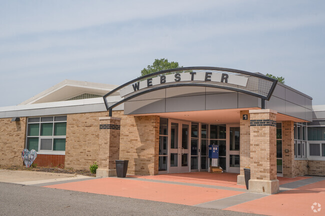 Webster Elementary School's building has a rustic design.