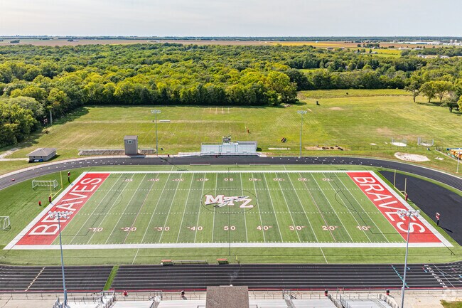 An aerial view of the The Mt. Zion High School Braves' football stadium.