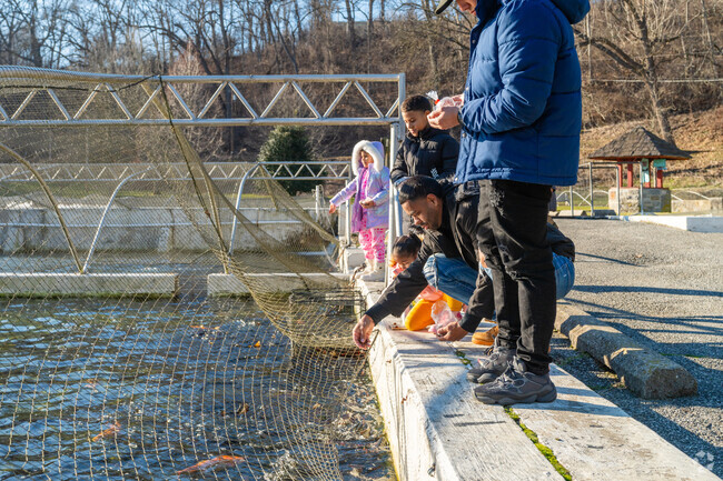 Residents enjoy feeding the fish at the Little-Lee-Hi Trout Nursery in Southside.