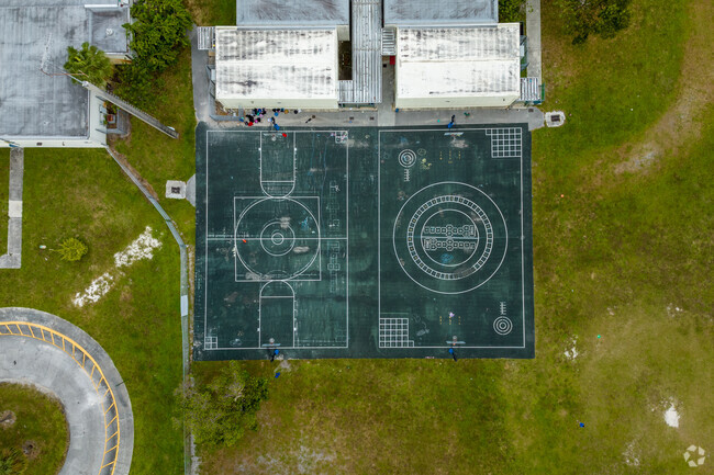 90 degree look down of the basketball courts at Fairway Elementary School.