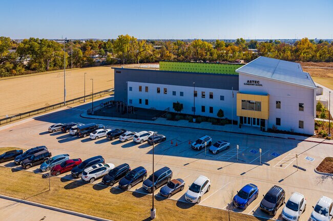 Here is an aerial view of the entrance of Astec Charter Elementary School