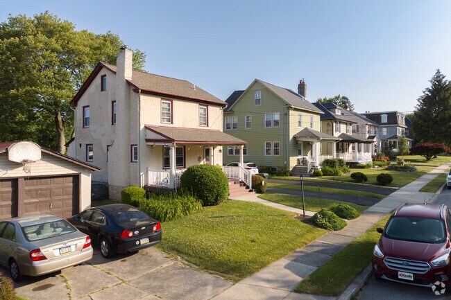 Glenside has rows of homes, some with detached garages.