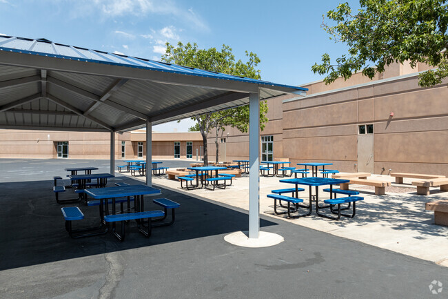 Covered outdoor seating is available to students at Arrowhead Elementary School.