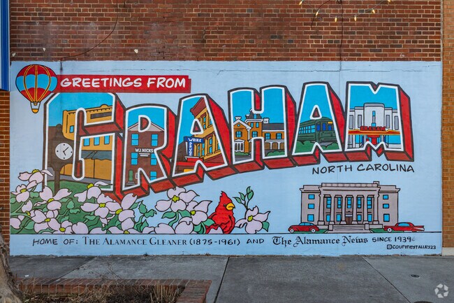 Colorful murals adorn downtown Graham, adding vibrancy.