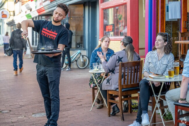Marx Cafe in Mount Pleasant is a cool dinner spot with outdoor seating and revolutionary vibes.