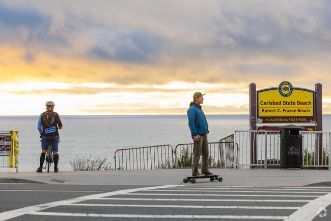 Locals can take a stroll on their skateboard or bicycle along the coast trail in Carlsbad.