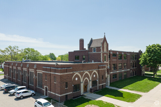 The majestic brick building at Eaton Academy.