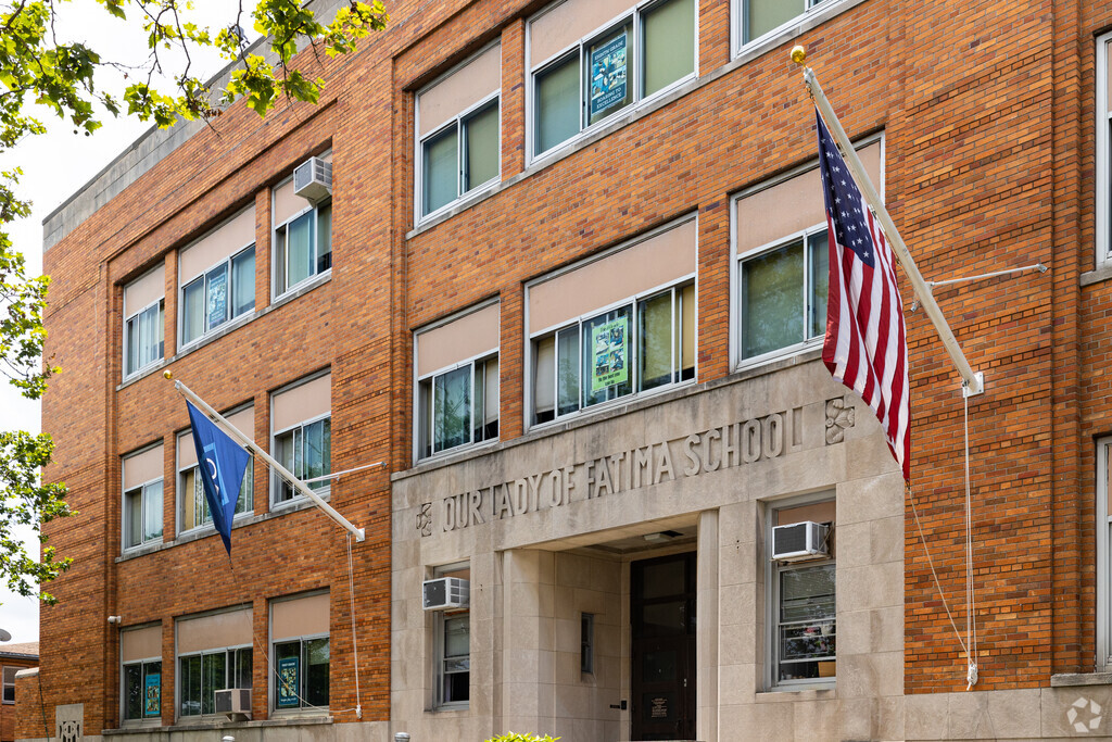 The facade of Our Lady of Fatima School in Queens, New York is stunning.