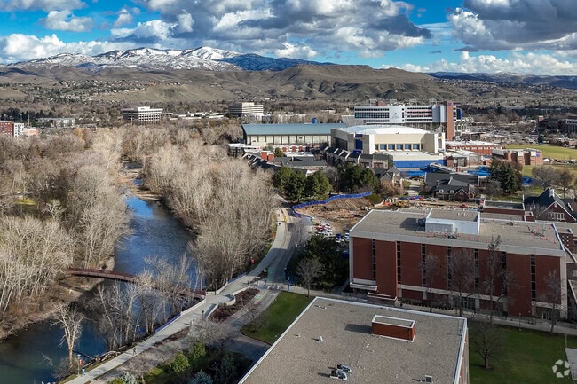 The Boise River runs right behind the campus of Boise State University.