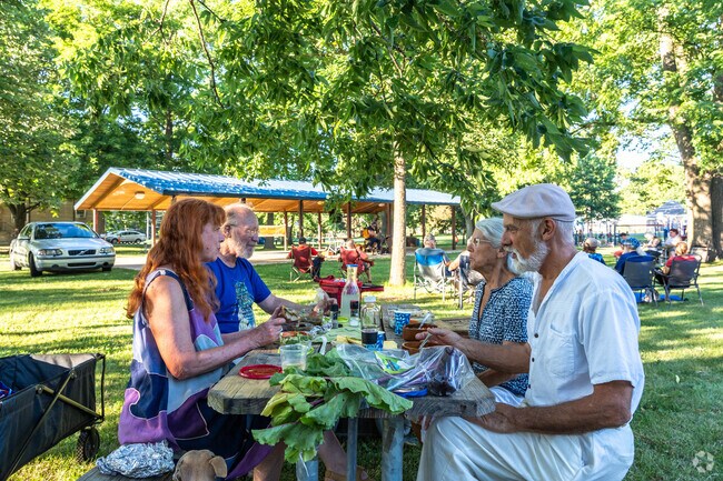 Friends picnic at Neighborhood Nights in Historic East Urbana.