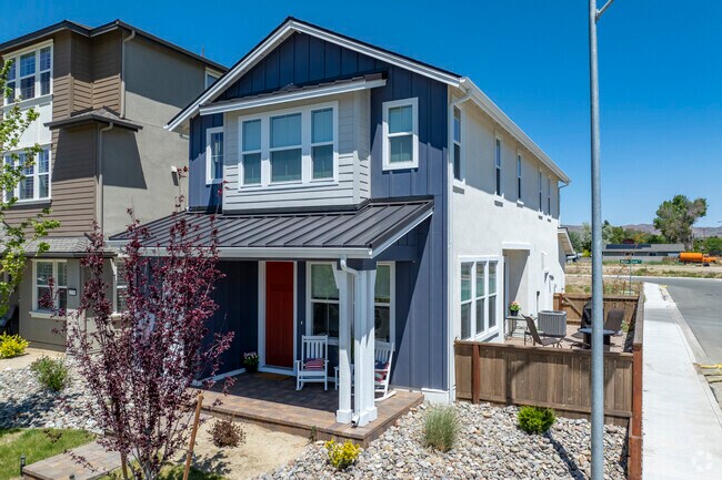This fresh take on Modern Farmhouse style adds character to Capitol Village with vertical siding, bold contrasts, and a welcoming front porch.