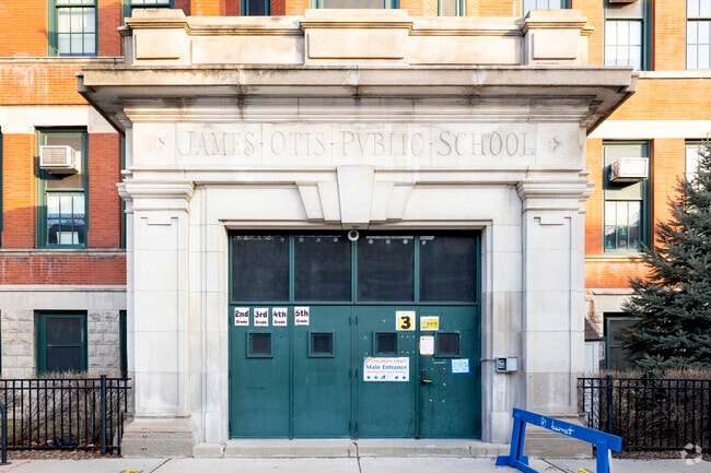 The Otis Elementary School main front doors.