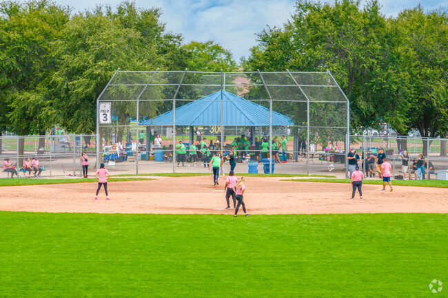 Local softball leagues play on one of the many fields available in Naperville's Frontier Park.