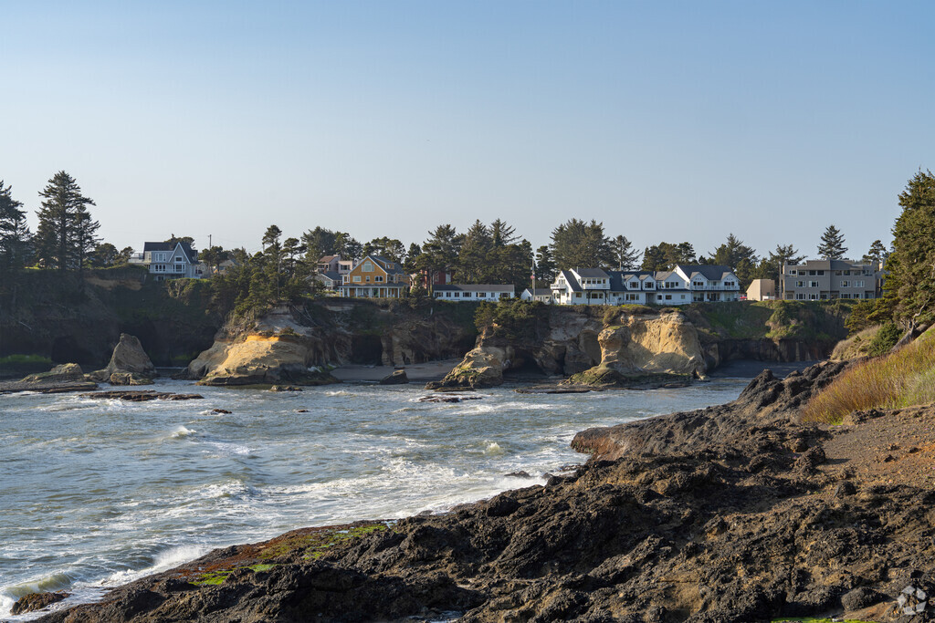 Depoe Bay is small town perched atop the stark basalt rock seascapes.